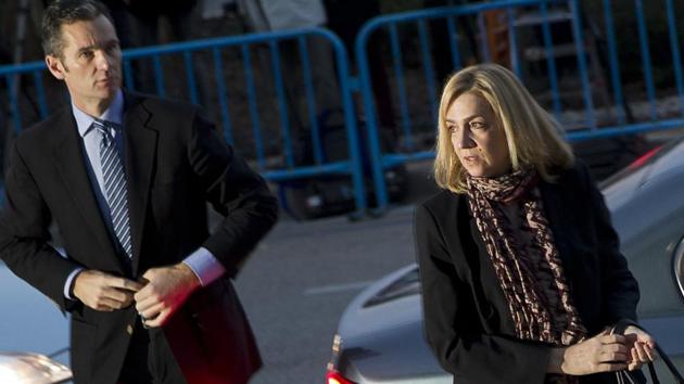 This file photo taken on January 11, 2016 shows Spain's Princess Cristina (R) and her husband, former Olympic handball player Inaki Urdangarin arriving for a hearing held in the courtroom in the Balearic School of Public Administration (EBAP) building in Palma de Mallorca, on the Spanish Balearic Island of Mallorca. (AFP File) This file photo taken on January 11, 2016 shows Spain's Princess Cristina (R) and her husband, former Olympic handball player Inaki Urdangarin arriving for a hearing held in the courtroom in the Balearic School of Public Administration (EBAP) building in Palma de Mallorca, on the Spanish Balearic Island of Mallorca. (AFP File)