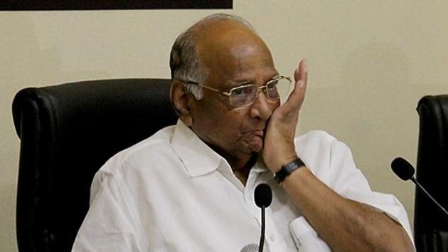 NCP president Sharad Pawar interacts with media at the party’s headquarters. (Bhushan Koyande/HT Photo) 