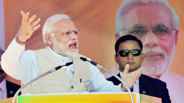Prime Minister Narendra Modi addressing the BJP supporters during Vijay Sankalp rally at Srinagar in Uttarakhand. (PTI) Prime Minister Narendra Modi addressing the BJP supporters during Vijay Sankalp rally at Srinagar in Uttarakhand. (PTI)