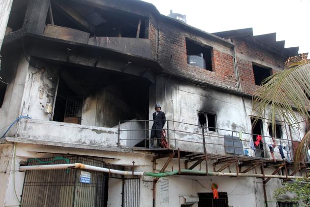 Remains of the plastic factory that caught fire on Sunday morning.(Praful Gangurde)