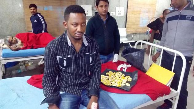 A Nigerian drug trafficker with 90 cocaine capsules that he had swallowed. Drug mules are one of the common ways for international drug traffickers to bring in narcotics into Delhi.(HT Photo)