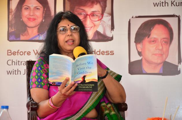 Chitra Banerjee Divakaruni reading out from her novel at the Tata Steel Kolkata Literary Meet in January