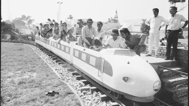 People enjoy at Asia '72 Exhibition on 02 November 1972. ITPO officials say IECC will be a signature complex showcasing the technological, scientific, economic, and intellectual prowess of resurgent India. (Rane Prakash/HT File Photo)