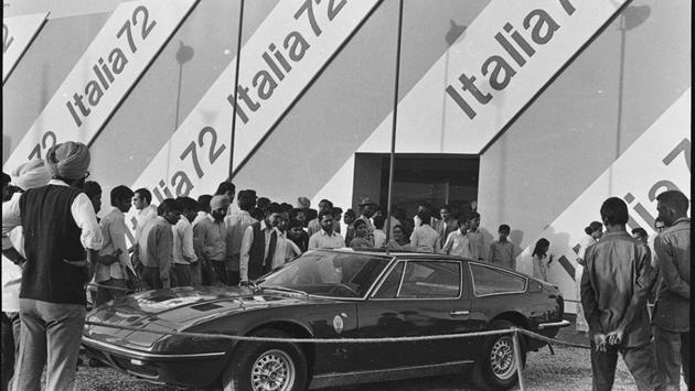 Caron displayed at the Italian Pavilion during Asia 72 at Pragati Maidan 07 November 1972. According to commerce ministry, the project is envisaged to become a high-tech connection between the city, its people and the global community. The centre has been designed to ensure clarity of function and ease of circulation. (KK Chawla/HT File photo)