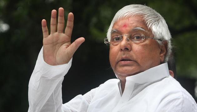 RJD chief Lalu Prasad at a press conference.