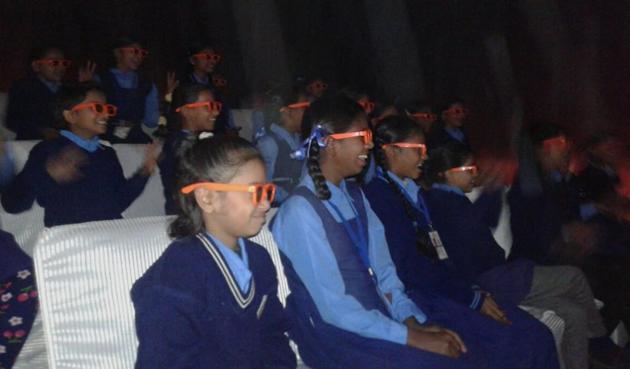 School kids enjoy a 3D show at the newly-inaugurated museum in a municipal school in Tagore Garden. (Handout) School kids enjoy a 3D show at the newly-inaugurated museum in a municipal school in Tagore Garden. (Handout)