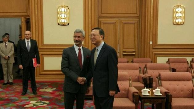 India’s foreign secretary S Jaishankar met Chinese state councillor Yang Jiechi on in Beijing, Feb 21, 2017.(HT Photo)