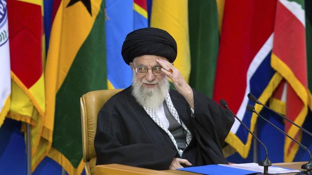 Iran's supreme leader Ayatollah Ali Khamenei made the remarks at the 6th International Conference in Support of the Palestinian Intifada (Uprising) in Tehran on Tuesday, Press TV reported.(AP) Iran's supreme leader Ayatollah Ali Khamenei made the remarks at the 6th International Conference in Support of the Palestinian Intifada (Uprising) in Tehran on Tuesday, Press TV reported.(AP)