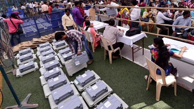 Officials gear up for the Brihanmumbai Municipal Corporation election process in Mumbai on Monday. (PTI) Officials gear up for the Brihanmumbai Municipal Corporation election process in Mumbai on Monday. (PTI)