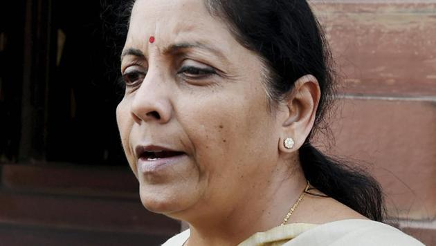 Commerce and industry minister Nirmala Sitharaman at Parliament during the budget session in New Delhi.(PTI File Photo)