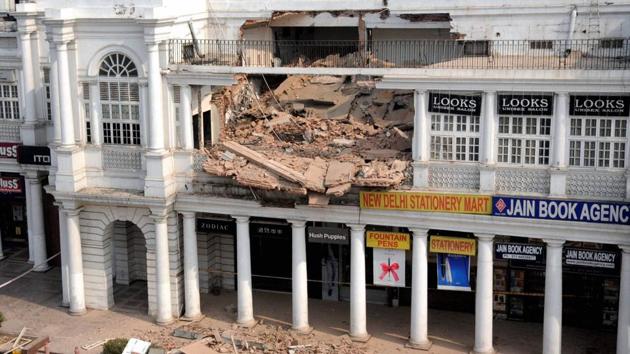 Two incidents of roof collapse were reported in CP’s C and L blocks on February 2 and 10. (PTI) Two incidents of roof collapse were reported in CP’s C and L blocks on February 2 and 10. (PTI)