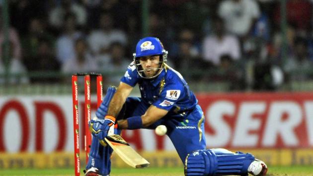 Mumbai Indians batsman Glenn Maxwell in action against Rajasthan Royals during Champions League twenty 20 when he was auctioned for 1 million dollars in 2013.