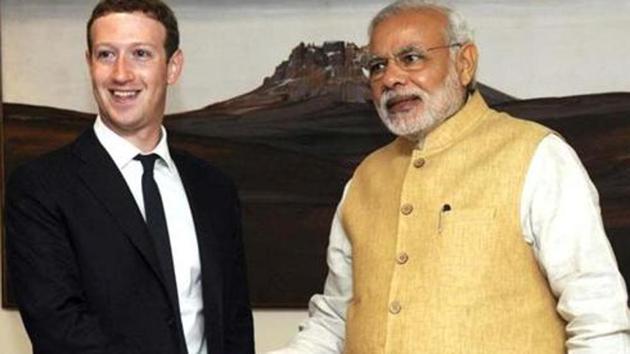 File photo of Mark Zuckerberg (L), founder and CEO of Facebook, with Prime Minister Narendra Modi. The Indian PM on Feb 21, 2017, urged the US to have a “balanced and farsighted perspective” on the movement of skilled professionals.(Reuters File)