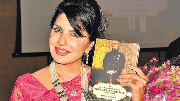 Capt Amarinder Singh’s close friend Aroosa Alam from Pakistan was in Chandigarh on Tuesday for the launch of his biography, ‘The People’s Maharaja’.(Keshav Singh/HT)