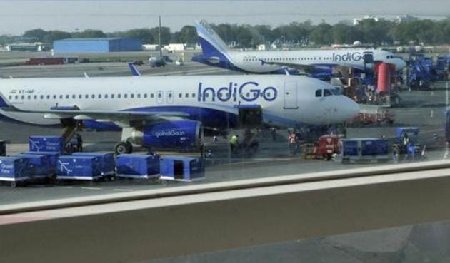 IndiGo planes at the T-1 terminal in New Delhi.(Hindustan Times)