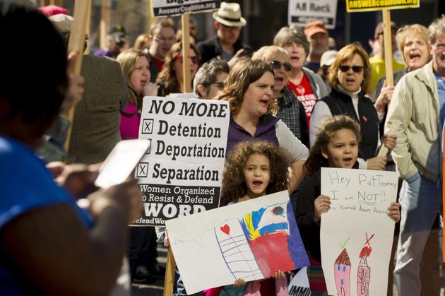 An anti-Trump demonstration in Pittsburgh, Pennsylvania on Sunday. (AFP) An anti-Trump demonstration in Pittsburgh, Pennsylvania on Sunday. (AFP)