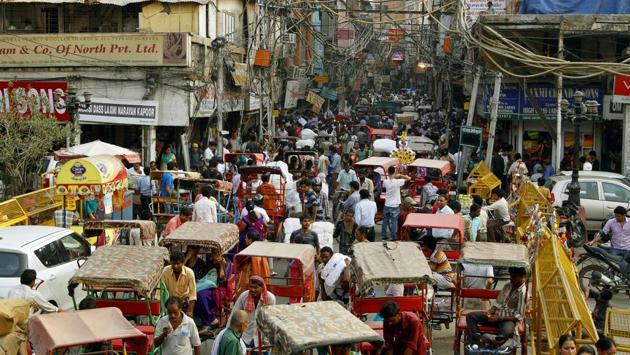 Traffic chaos in the bylanes of Chandni Chowk, in Old Delhi in 2013.