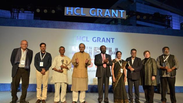 The three NGOs were among 3,000 entries which stood top in the competition. The award ceremony was held on Tuesday evening at HCL Technologies Hub in Noida.(HT PHOTO)