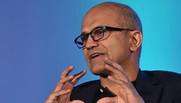 Microsoft CEO Satya Nadella speaks during an event bringing together digital industry leaders in Bangalore. (AFP Photo) Microsoft CEO Satya Nadella speaks during an event bringing together digital industry leaders in Bangalore. (AFP Photo)