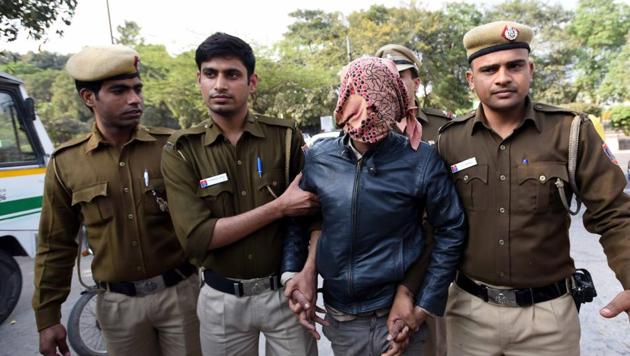 The accused in the Hauz Khas rape case taken to a court in Saket in New Delhi on Tuesday. (Arun Sharma/HT PHOTO) The accused in the Hauz Khas rape case taken to a court in Saket in New Delhi on Tuesday. (Arun Sharma/HT PHOTO)