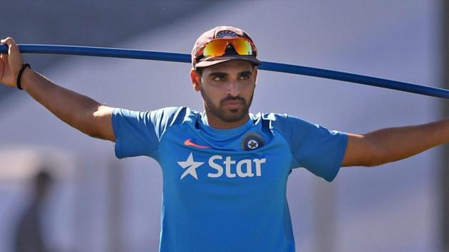 Medium pacer Bhuvneshwar Kumar during a practice session in Pune on Wednesday (PTI)