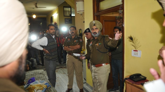 Police team at the crime spot in Jalandhar on Thursday.(HT Photo)