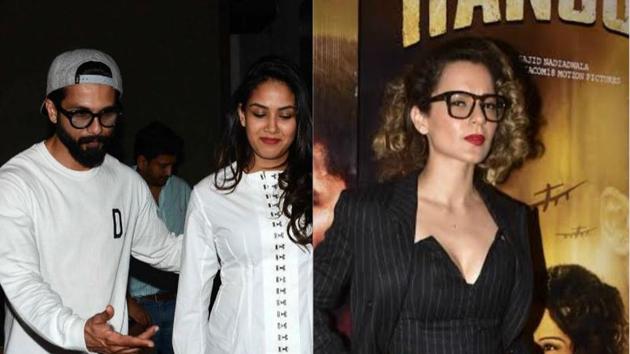 Shahid Kapoor came to the sepcial screening of Rangoon along with wife Mira. Kangana Ranaut rocked her presence in a suited avatar at the screening that also saw several Bollywood celebs in attendance.