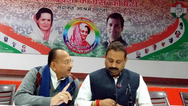 Brajesh Pandey (L) with BPCC president Ashok Choudhary. (Facebook) Brajesh Pandey (L) with BPCC president Ashok Choudhary. (Facebook)