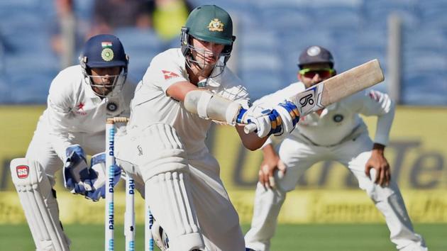 Pune: Australian batsman Mitchell Starc plays a shot during the first day of first test match against India, in Pune on Thursday. PTI Photo by Shashank Parade (PTI2_23_2017_000161B) (PTI) Pune: Australian batsman Mitchell Starc plays a shot during the first day of first test match against India, in Pune on Thursday. PTI Photo by Shashank Parade (PTI2_23_2017_000161B) (PTI)