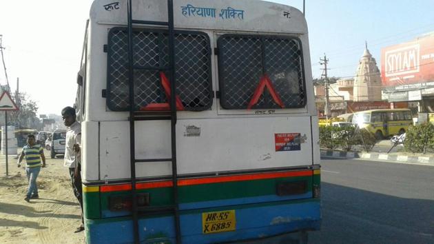 The fake Haryana Roadways bus that was impounded after the transport minister intervened.(HT PHOTO)