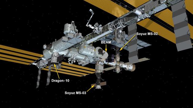 This NASA handout illustration image obtained February 23, 2017 shows the SpaceX Dragon attached to the Space Station Harmony Module. The SpaceX Dragon was successfully installed to the Harmony module a few hours after it was captured with the Canadarm2 on February 23, 2017. (AFP Photo) This NASA handout illustration image obtained February 23, 2017 shows the SpaceX Dragon attached to the Space Station Harmony Module. The SpaceX Dragon was successfully installed to the Harmony module a few hours after it was captured with the Canadarm2 on February 23, 2017. (AFP Photo)