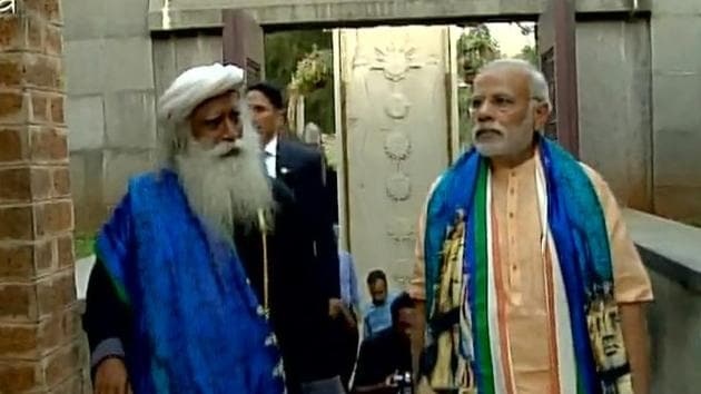 PM Modi and Sadguru Jaggi Vasudev arrive to unveil the Lord Shiva statue near Coimbatore, Tamil Nadu. (ANI Photo) PM Modi and Sadguru Jaggi Vasudev arrive to unveil the Lord Shiva statue near Coimbatore, Tamil Nadu. (ANI Photo)