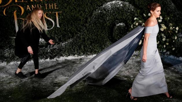 She may be playing Belle in the film but decided to go the Cinderella way for the evening in her beautiful blue Emilia Wickstead gown. (REUTERS)