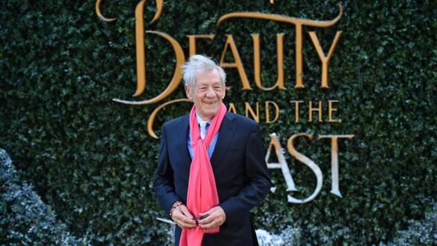 Sir Ian McKellen let his hair blow in the wind. He plays Cogworth in the film. (AFP)