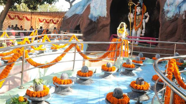 Decorated Lord Shiva temple on the occasion of Maha Shivratri at PGI in Chandigarh on Friday. (Anil Dayal/HT Photo)