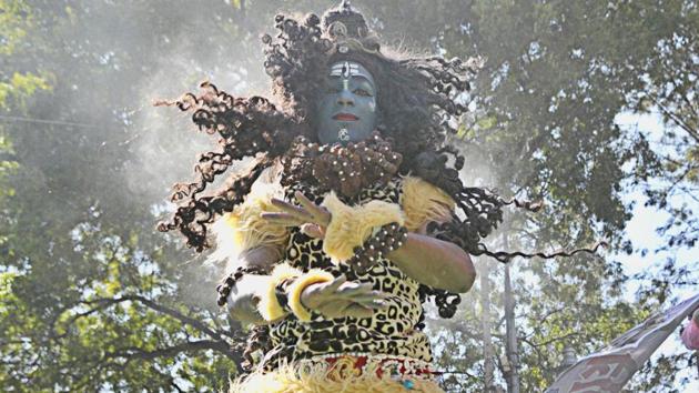 Artist dressed as Lord Shiva in sector 15 Market, Chandigarh, on the occasion of Maha Shivratri on Friday. (Ravi Kumar/HT Photo)
