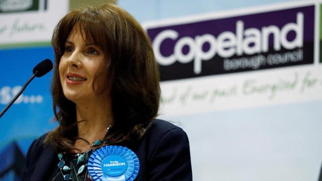 Conservative Party candidate Trudy Harrison makes a speech after winning the Copeland by-election in Whitehaven, Britain, February 24. (REUTERS) Conservative Party candidate Trudy Harrison makes a speech after winning the Copeland by-election in Whitehaven, Britain, February 24. (REUTERS)