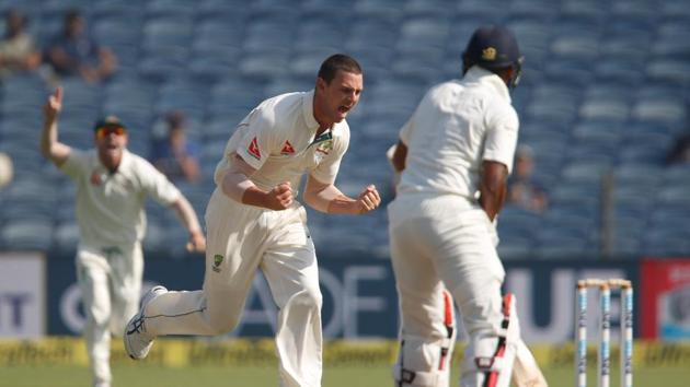 Australia's Josh Hazlewood gave India the first jolt by dismissing opener Murali Vijay (REUTERS)