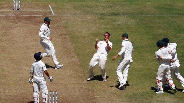 Cricket - India v Australia - First Test cricket match - Maharashtra Cricket Association Stadium, Pune, India - 24/02/17. Australia's Steve O'Keefe celebrates the wicket of India's Ajinkya Rahane. REUTERS/Danish Siddiqui (REUTERS) Cricket - India v Australia - First Test cricket match - Maharashtra Cricket Association Stadium, Pune, India - 24/02/17. Australia's Steve O'Keefe celebrates the wicket of India's Ajinkya Rahane. REUTERS/Danish Siddiqui (REUTERS)