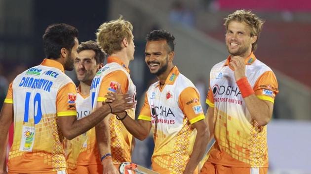 Kalinga Lancers celebrate after beating (HIL) Kalinga Lancers celebrate after beating (HIL)