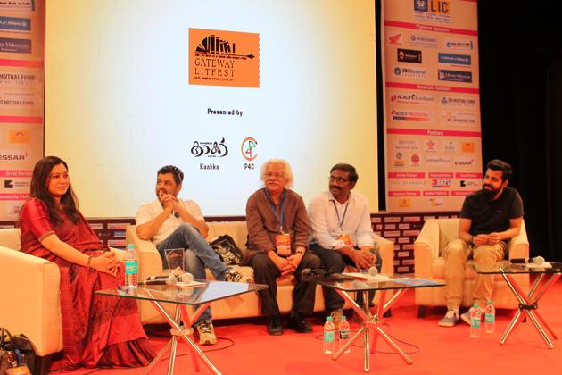 From left: Anjali Menon, Subodh Bhave, Adoor Gopalakrishnan, Vasanthabalan and Bejoy Nambiar in a session at the Gateway LitFest in Mumbai