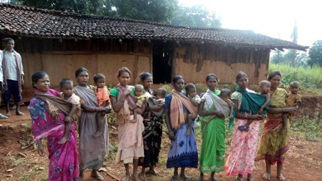 Malnourished children along with their mothers in rural areas in West Singhbhum. (HT Photo) Malnourished children along with their mothers in rural areas in West Singhbhum. (HT Photo)