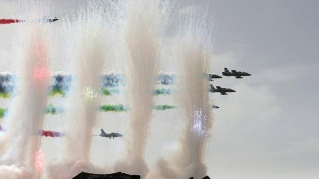 Aircrafts perform during a military show at the opening ceremony of the International Defence Exhibition and Conference (IDEX) in Abu Dhabi, United Arab Emirates. (REUTERS) Aircrafts perform during a military show at the opening ceremony of the International Defence Exhibition and Conference (IDEX) in Abu Dhabi, United Arab Emirates. (REUTERS)