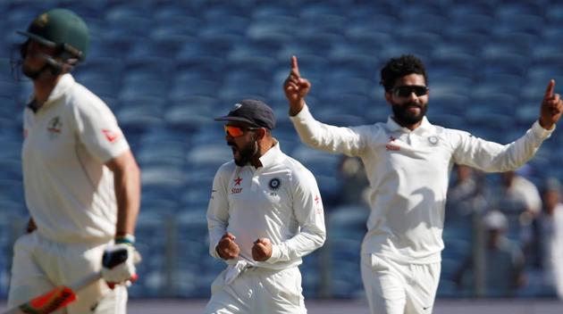 Ravindra Jadeja mocked Steve Smith during the second day of the India vs Australia 1st Test.(REUTERS)