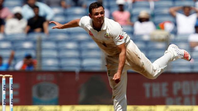 Steve O’Keefe has notched up the best figures by an overseas spinner in Tests in India after Australia’s 333-run win in Pune.(REUTERS)