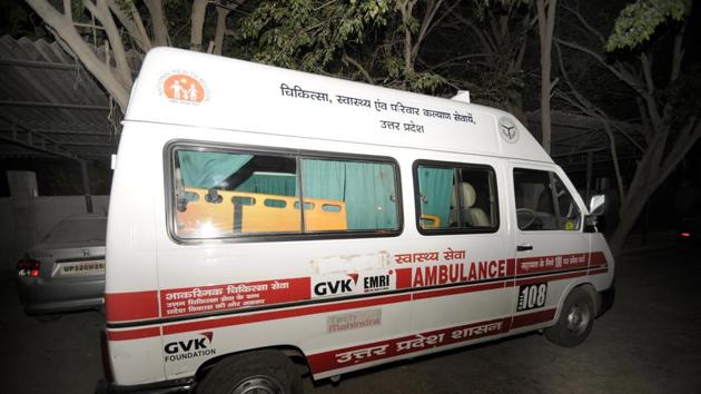 The 'Samajwadi' tag has been covered from an ambulance in Lucknow following an Election Commission order. (Ashok Dutta/HT Photo) The 'Samajwadi' tag has been covered from an ambulance in Lucknow following an Election Commission order. (Ashok Dutta/HT Photo)