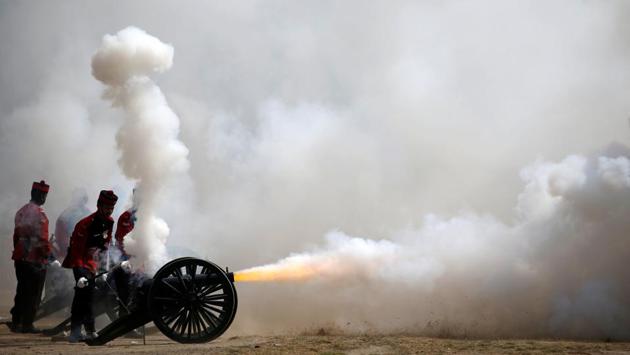 Members of Nepalese army fire a cannon during the rehearsal for the upcoming Army Day celebration at Tundhikhel in Kathmandu, Nepal. (Navesh Chitrakar/REUTERS) Members of Nepalese army fire a cannon during the rehearsal for the upcoming Army Day celebration at Tundhikhel in Kathmandu, Nepal. (Navesh Chitrakar/REUTERS)