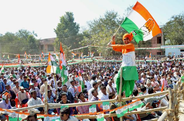 A supporter cheers during Congress Vice President Rahul Gandhi's election rally in Amethi. (PTI)