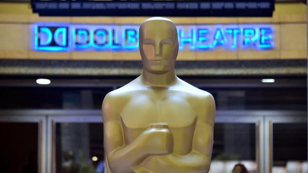 Oscar statues stand in front of the Dolby Theater . (AFP)
