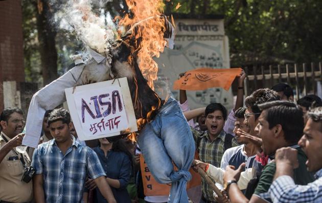 Members of AVBP during the protest in Mumbai on Saturday.(Satish Bate)